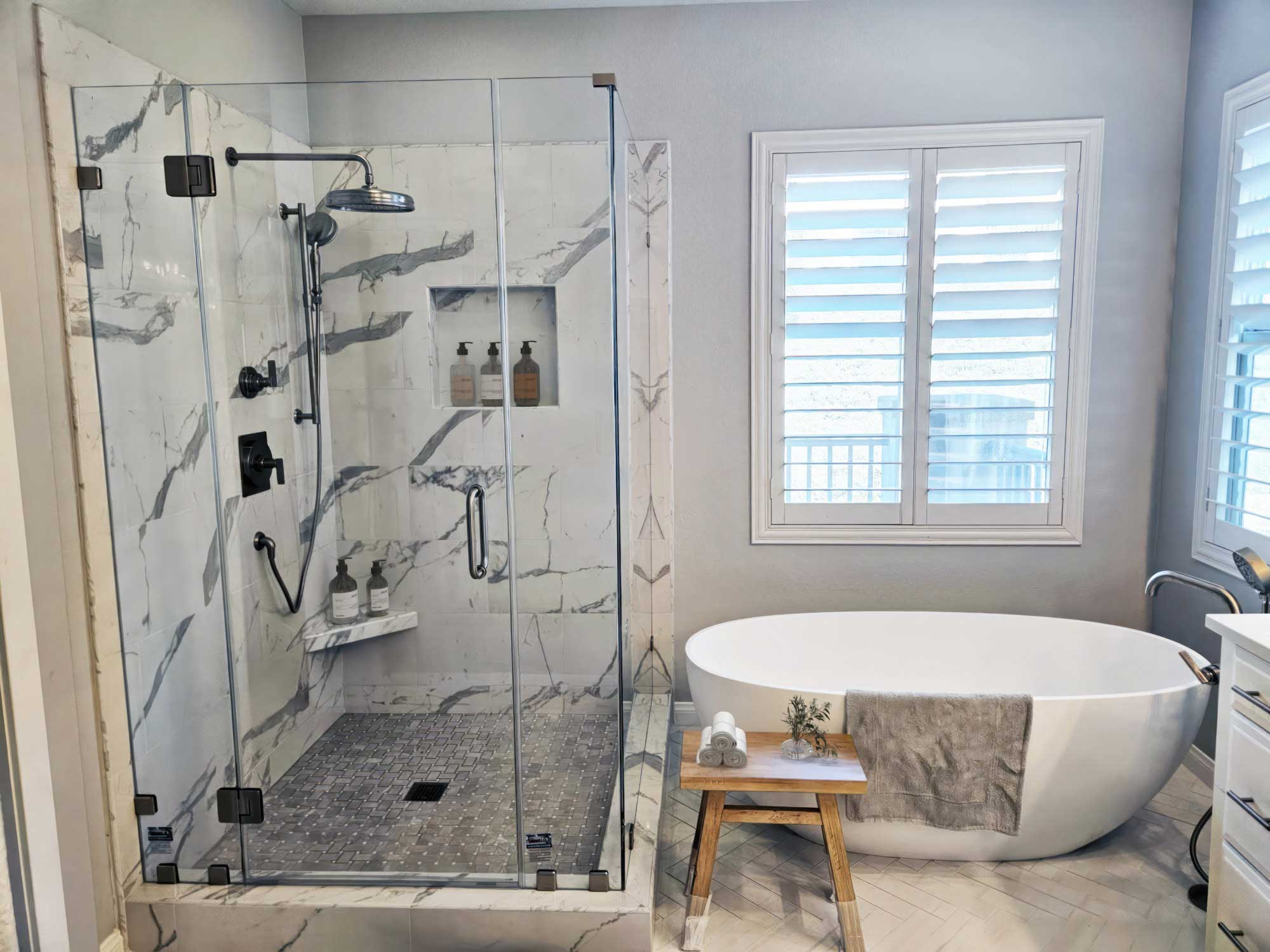 Ladera Ranch bathroom remodel with walk‑in shower and freestanding tub
