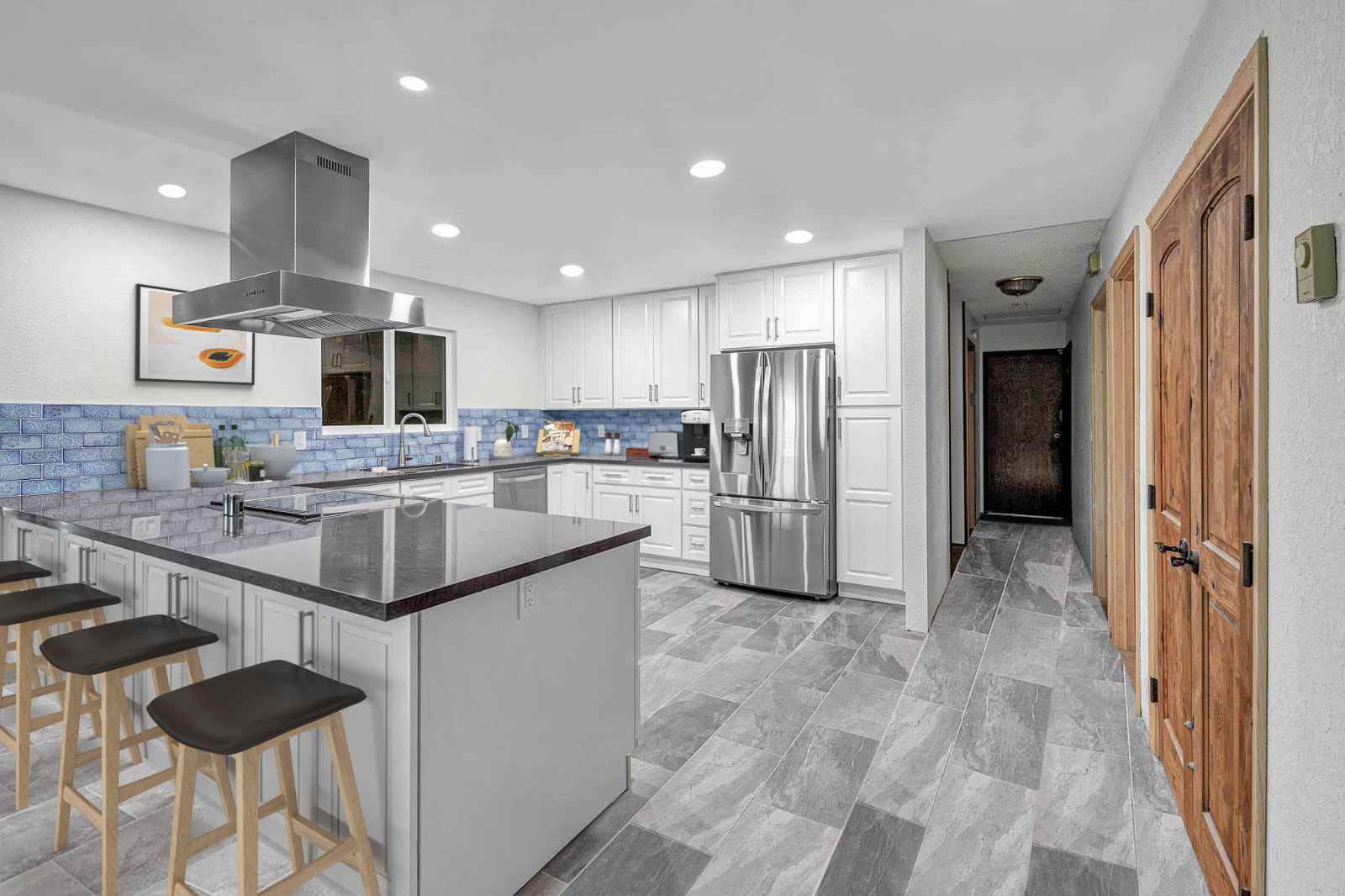 1 kitchen remodel laguna hills white cabinets blue backsplash gray tile flooring
