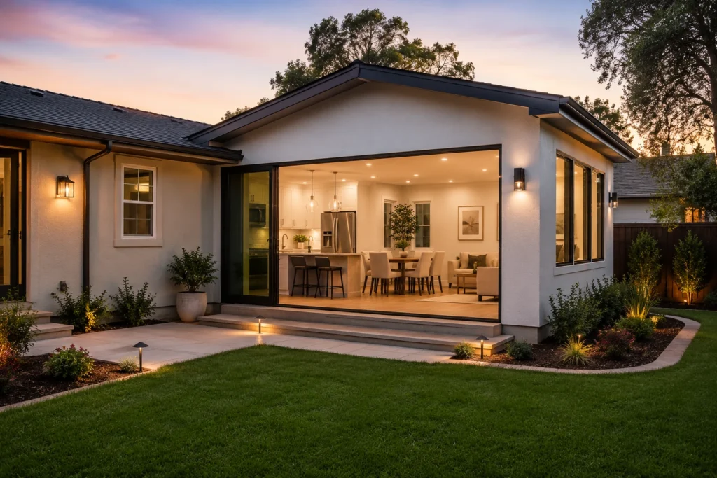 Finished room addition connected to an Orange County home