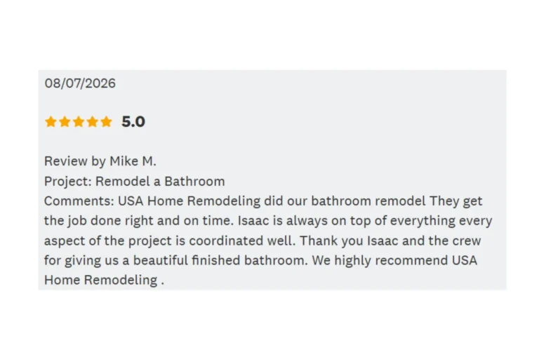 Five-star homeowner review of a bathroom remodel completed in Irvine, California