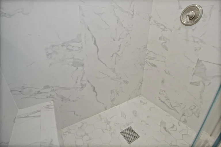 Mission Viejo bathroom remodel showing double vanity opposite mirrored closet doors.