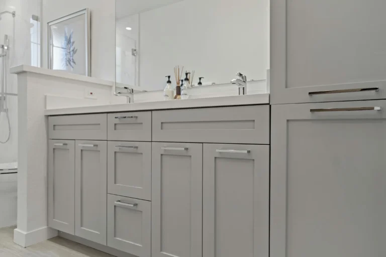Elegant Anaheim bathroom upgrade featuring dual vanity and glass shower