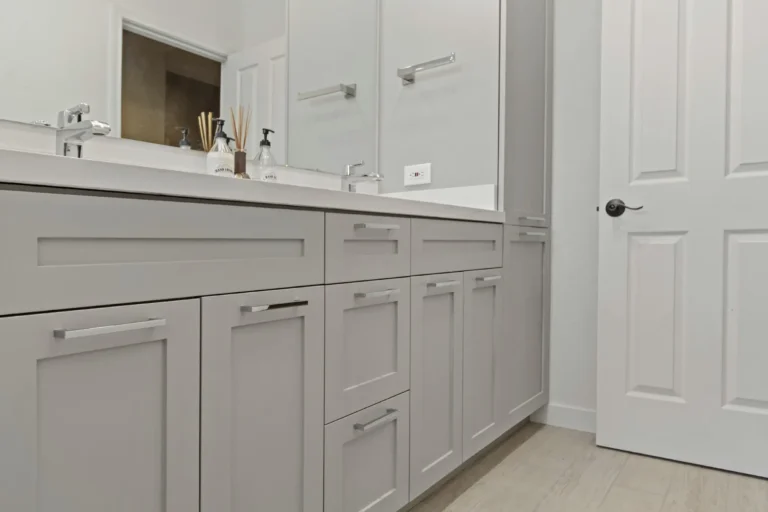 Modern Anaheim bathroom design with custom shower and vanity
