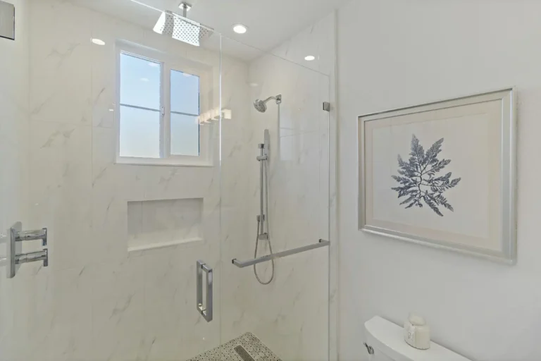 Sleek Anaheim bathroom remodel with double sink vanity
