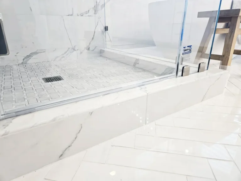 Ladera Ranch shower curb and herringbone floor